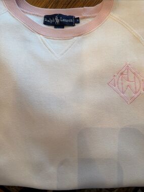 RalphLaurenArtDecoRLLogo Embroidery BLUE LABEL As NewSoftPinkCrispWhite PreppyS